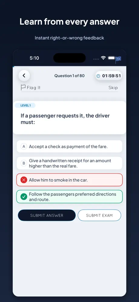 Instant feedback after an answer
