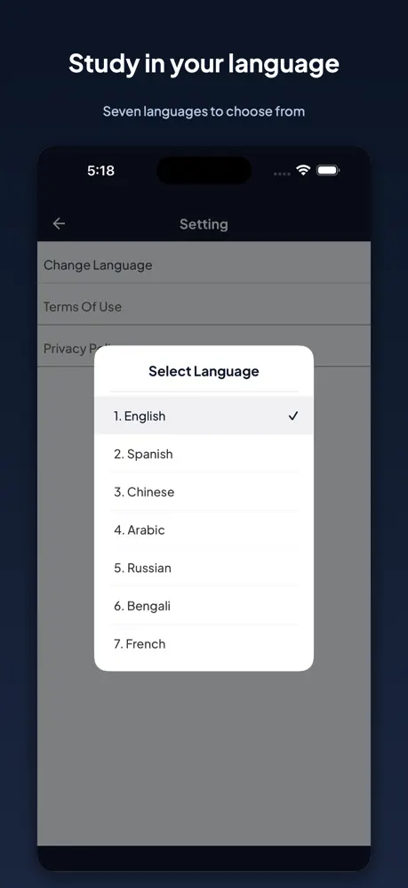 Choosing one of the 8 languages